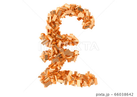 Pound sterling sign from golden ingots. 66038642