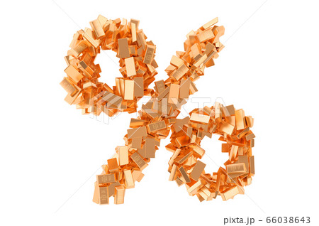 Percent symbol from golden ingots, 3D rendering Percent symbol from golden ingots, 3D rendering 66038643