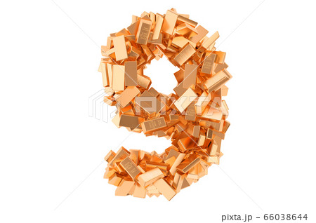 Number 9, from golden ingots. 3D rendering Number 9, from golden ingots. 3D rendering 66038644