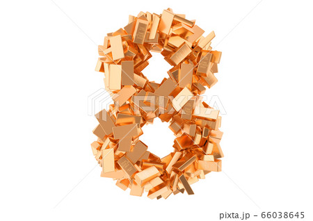 Number 8, from golden ingots. 3D rendering Number 8, from golden ingots. 3D rendering 66038645