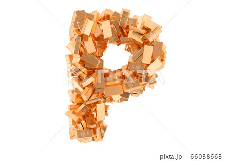 Letter P, from golden ingots. 3D rendering 66038663