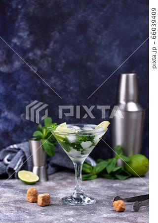 Martini cocktail with lime and mint. Martini cocktail with lime and mint. 66039409