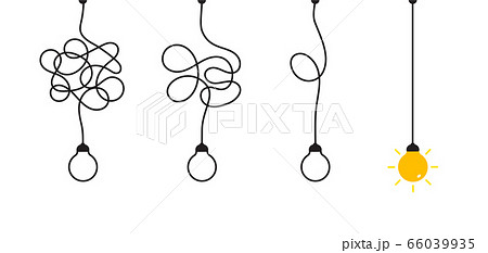 Complex complicated process easy solution, simplify problem, untangling mess knot in simple line, simplest right way, good idea concept vector illustration 66039935