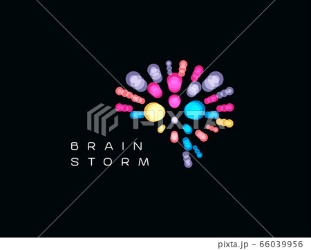 Brainstorming event logo. Brain logotype. Mind blowing ideas icon. Creative thinking sign. Isolated creativity and intelligence symbol. Fireworks vector illustration. Smart company solutions emblem. 66039956