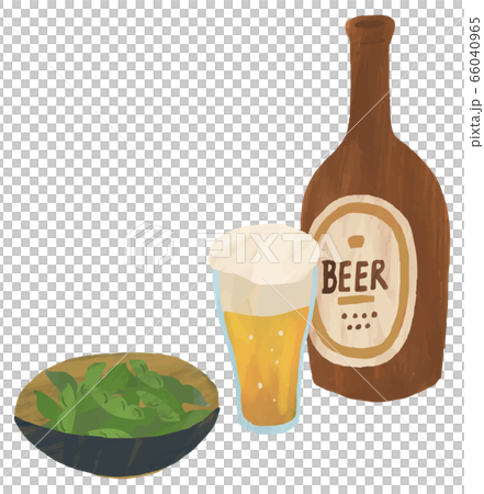 瓶ビール グラス 枝豆 おつまみ イラストのイラスト素材
