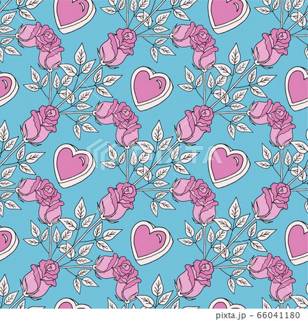 Valentines day seamless pattern roses and hearts. romantic seamless pattern with red hearts on a color background by day of wedding or valentines day Valentines day seamless pattern roses and hearts. romantic seamless pattern with red hearts on a color background by day of wedding or valentines day 66041180
