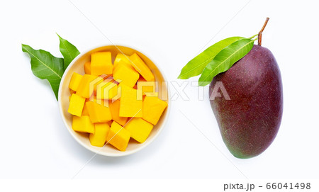 Mango, Tropical fruit with leaves on white Mango, Tropical fruit with leaves on white 66041498