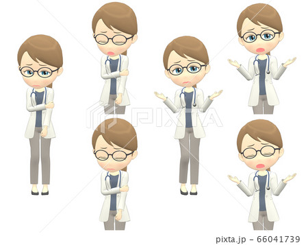 困るa 白人 女性 医者 ポニーテール 正面のイラスト素材