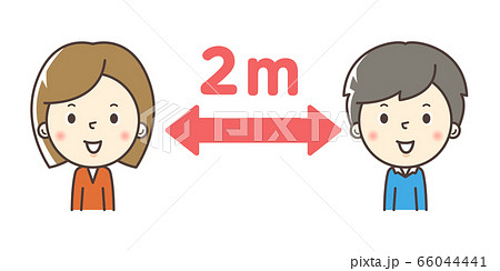 人物：男性 女性 ソーシャルディスタンス 2m 距離をとるイラスト 66044441
