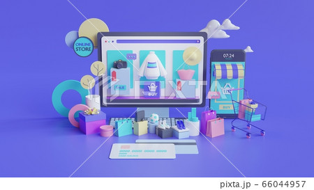 Shopping on-line. Online store on website or mobile application. 3d rendering background. digital marketing shop concept. Shopping on-line. Online store on website or mobile application. 3d rendering background. digital marketing shop concept. 66044957