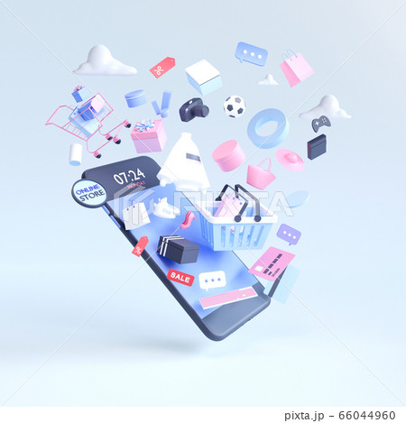 Shopping on-line. Online store on website or mobile application. 3d rendering background. digital marketing shop concept. Shopping on-line. Online store on website or mobile application. 3d rendering background. digital marketing shop concept. 66044960