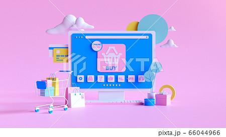 Shopping on-line. Online store on website or mobile application. 3d rendering background. digital marketing shop concept. Shopping on-line. Online store on website or mobile application. 3d rendering background. digital marketing shop concept. 66044966