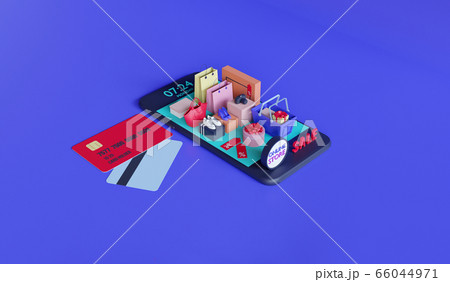 Shopping on-line. Online store on website or mobile application. 3d rendering background. digital marketing shop concept. 66044971