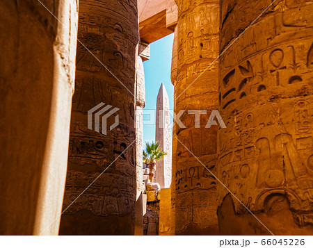 Ancient egyptian inscriptions on columns, close up Ancient egyptian inscriptions on columns, close up 66045226