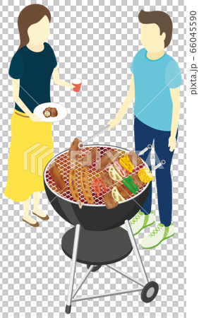 Two men and women barbecuing 66045590