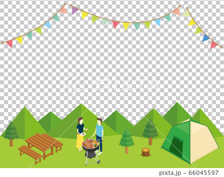 大自然でキャンプ フラッグガーランドのイラスト素材