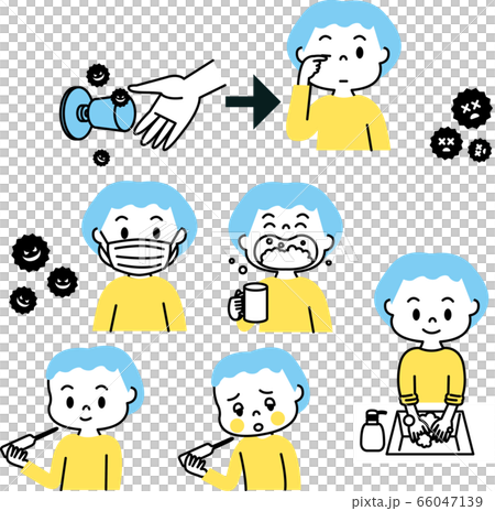 感染症予防セット 手洗いうがい 検温 マスク 子供 2色のイラスト素材