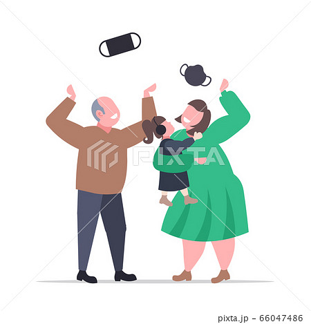 family throwing medical masks celebrating victory over coronavirus pandemic quarantine covid-19 is ending family throwing medical masks celebrating victory over coronavirus pandemic quarantine covid-19 is ending 66047486