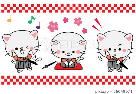 白猫 サムライ しろねこ お侍さん Kitty Samuraiのイラスト素材