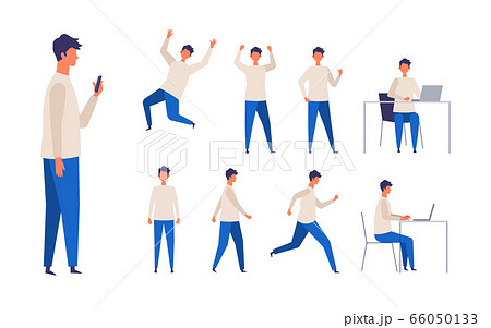 カジュアル長袖男性の様々なポーズのイラスト素材 カジュアル長袖男性の様々なポーズのイラスト素材