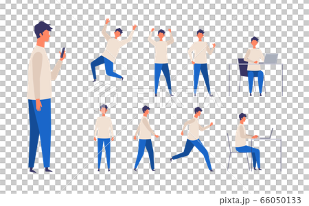 Various poses of casual long-sleeved men 66050133