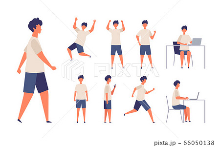 カジュアル半袖男性の様々なポーズのイラスト素材 カジュアル半袖男性の様々なポーズのイラスト素材
