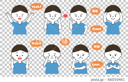 男の子 表情 英語フキダシ セットのイラスト素材