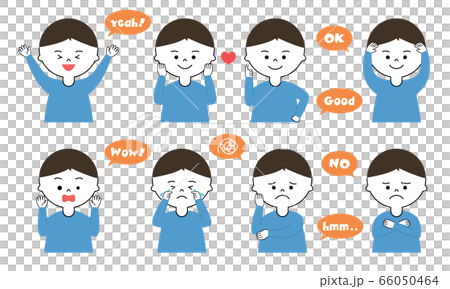 男の子 表情 英語フキダシ セットのイラスト素材