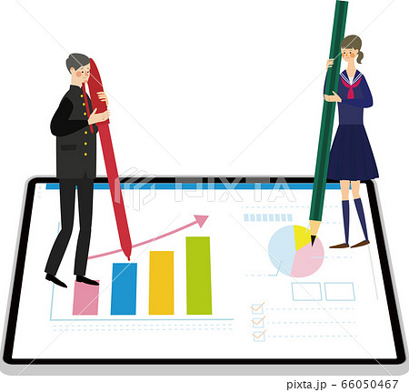 オンライン授業,グラフ,学生,イラスト,タブレット 66050467