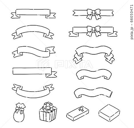 手描き シンプルなリボンのアイコンセットのイラスト素材