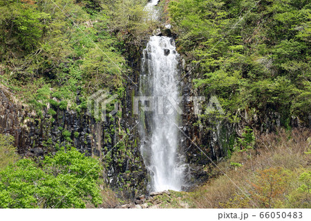 早春のアイヨシの滝－国道252号展望地から　福島県只見町 66050483