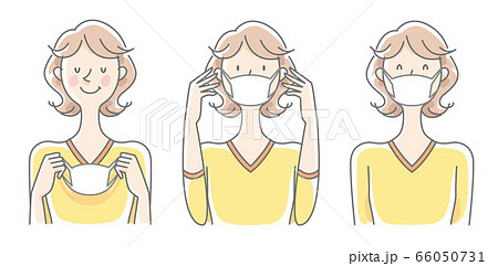 女性　マスク　装着　イラスト 66050731