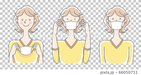女性　マスク　装着　イラスト 66050731