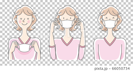 女性　マスク　装着　イラスト 66050734