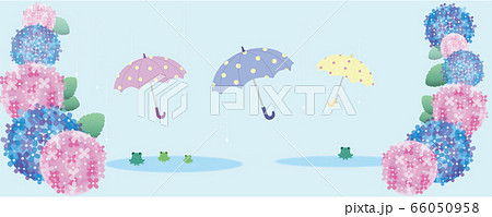 梅雨の雨と朝と傘と紫陽花のイラストのイラスト素材