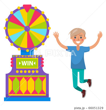 Smiling Guy Spinning Colorful Wheel of Fortune 66051329
