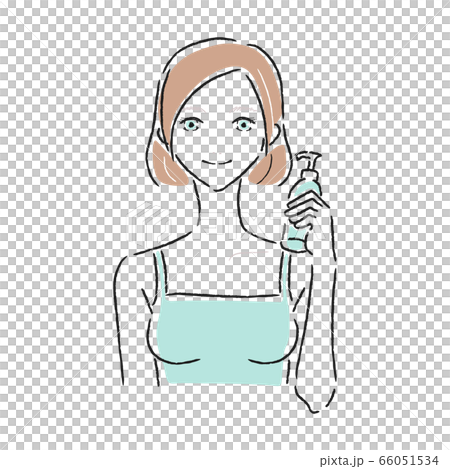 メイク落としのクレンジングを持っている若い女性のイラスト。 66051534