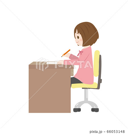 勉強する女の子のイラストのイラスト素材