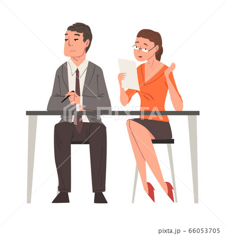 HR Managers Sitting at Desk at Headhunting Agency, Recruitment and Employment Process Concept Vector Illustration 66053705