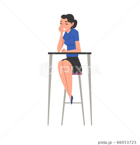 Cheerful Young Woman Sitting on High Chair at Desk, HR Specialist Working at Headhunting Agency Vector Illustration 66053725