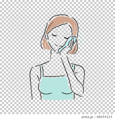 冷たいタオルで火照った肌をアイシングしてる若い女性のイラスト のイラスト素材