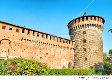 Wall and tower of Sforza Castle in Milan Wall and tower of Sforza Castle in Milan 66054748