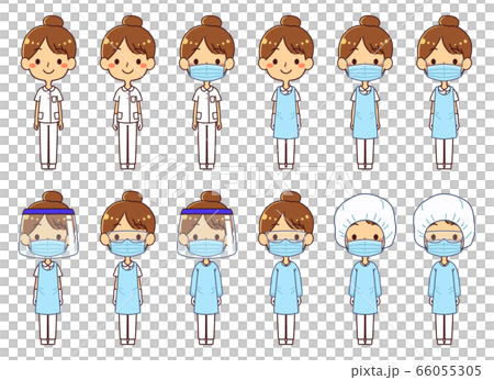 Nurse female illustration set wearing personal protective equipment (PPE) 66055305