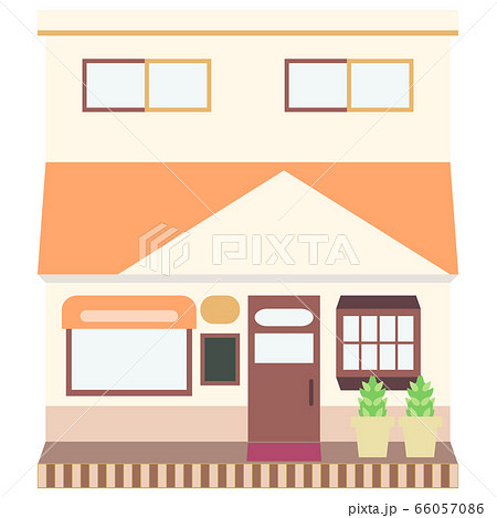 かわいいオレンジ色の店舗 喫茶店 雑貨店 のイラストのイラスト素材