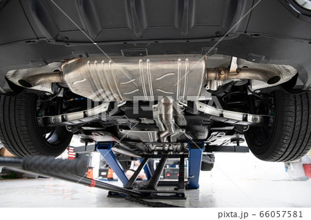 New modern car chassis. Car on jack in car 66057581