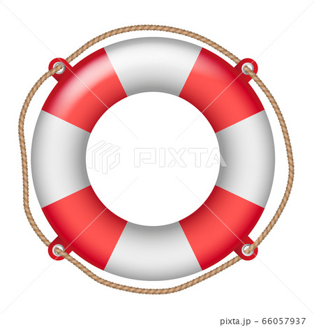 Vector shiny realistic life buoy with rope - Vector shiny realistic life buoy with rope - 66057937