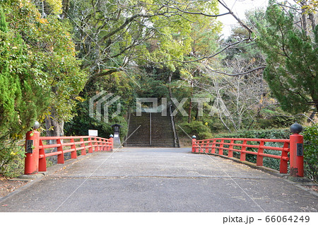 杵築城の天守閣へ向かう赤い橋(杵築城 台山地区/大分県杵築市杵築) 杵築城の天守閣へ向かう赤い橋(杵築城 台山地区/大分県杵築市杵築) 66064249