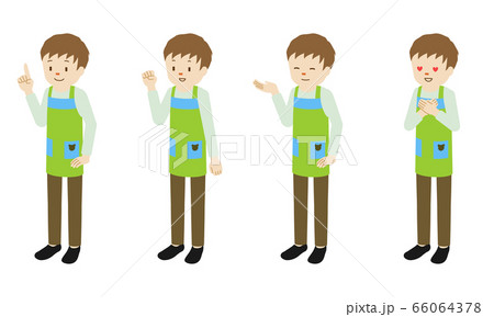 男性保育士のキャラクターの立ち姿4ポーズのイラストセットのイラスト素材