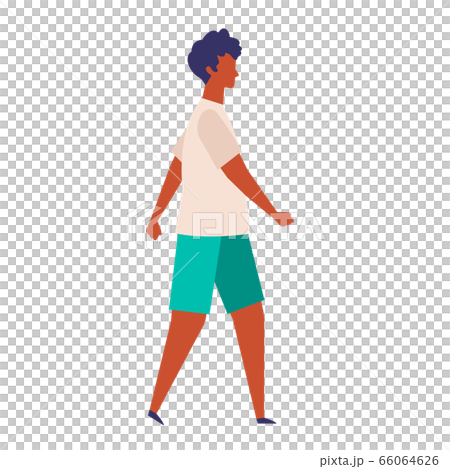 歩く半袖男性のの全身像ベクターイラスト 66064626