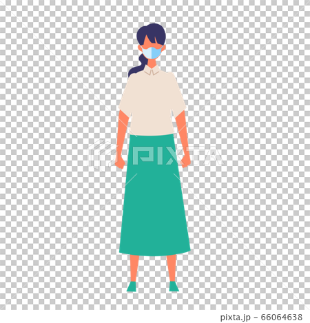 マスクをして立つ女性人物全身像のベクターイラスト 66064638